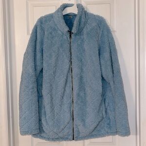 Women’s St. John’s Bay Furry Zipped Jacket, Light Turquoise blue, size XL